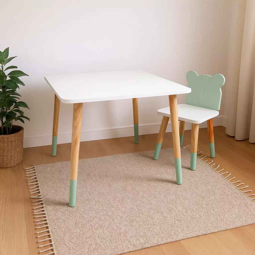 Mesa Cadeira Infantil Urso Madeira Brinquedo Pedagógico Mobiliário Quarto Lúdico