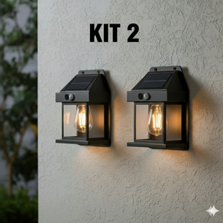 kit 2 Luminária Arandela solar de parede externa Sensor de movimento led de filamento iluminação em Oferta na Shopee