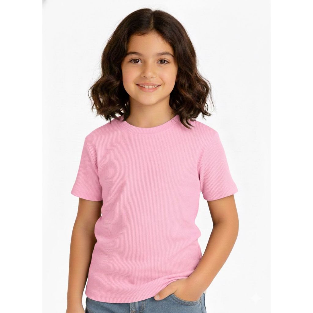 Camiseta Infantil Feminina Canelada Algodão Básica Confortável em Oferta na Shopee