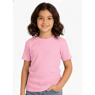 Camiseta Infantil Feminina Canelada Algodão Básica Confortável em Oferta na Shopee