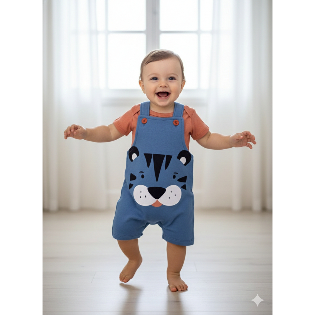 Conjunto Jardineira Bebê Menino Suedine Tigre