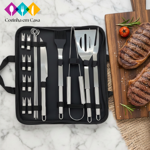Kit de churrasco 18 peças em inox com estojo
