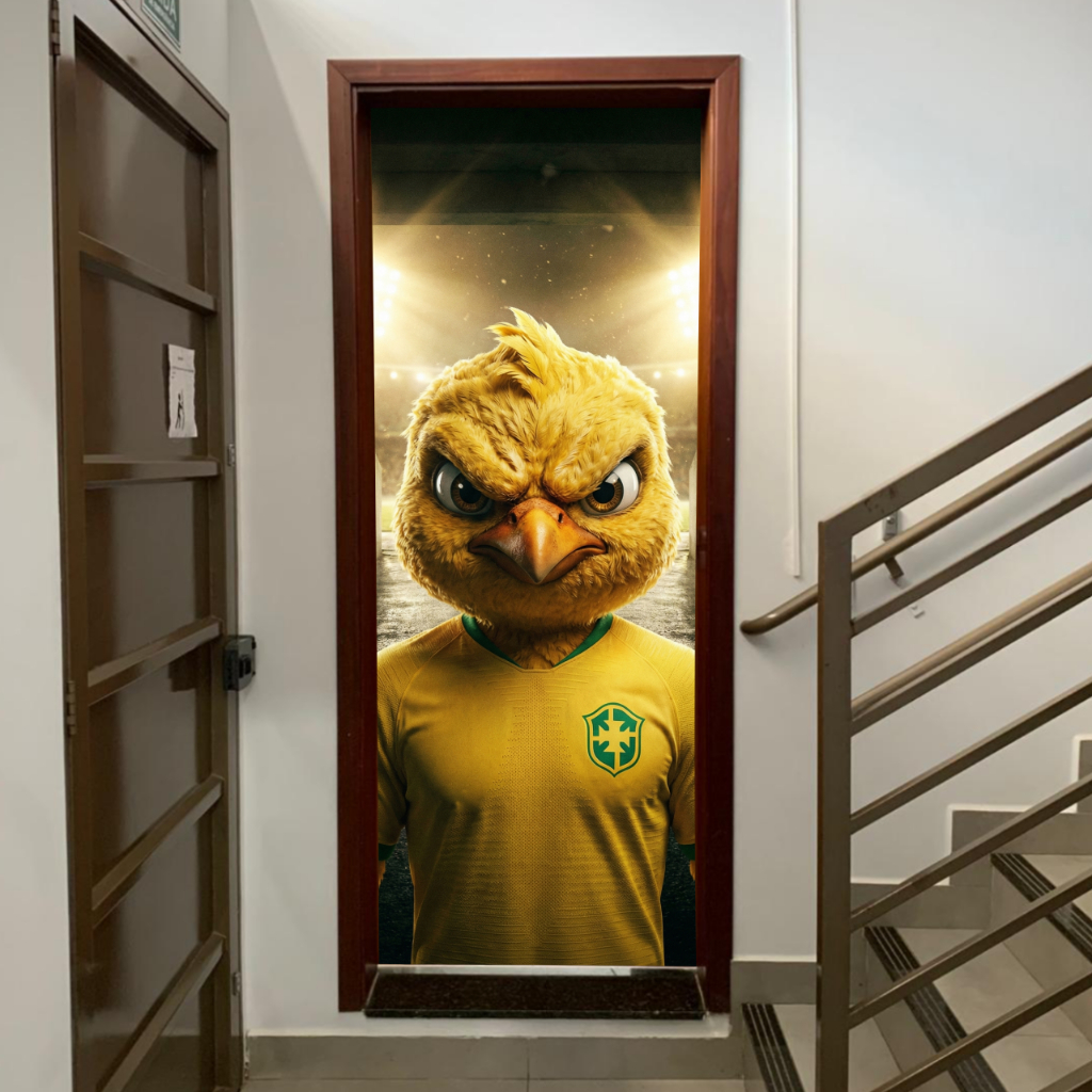 Capa De Porta Mascote Canárinho Do Hexa Brasil 2026 0,85x2,10 Lavável Estampa De Alta Qualidade