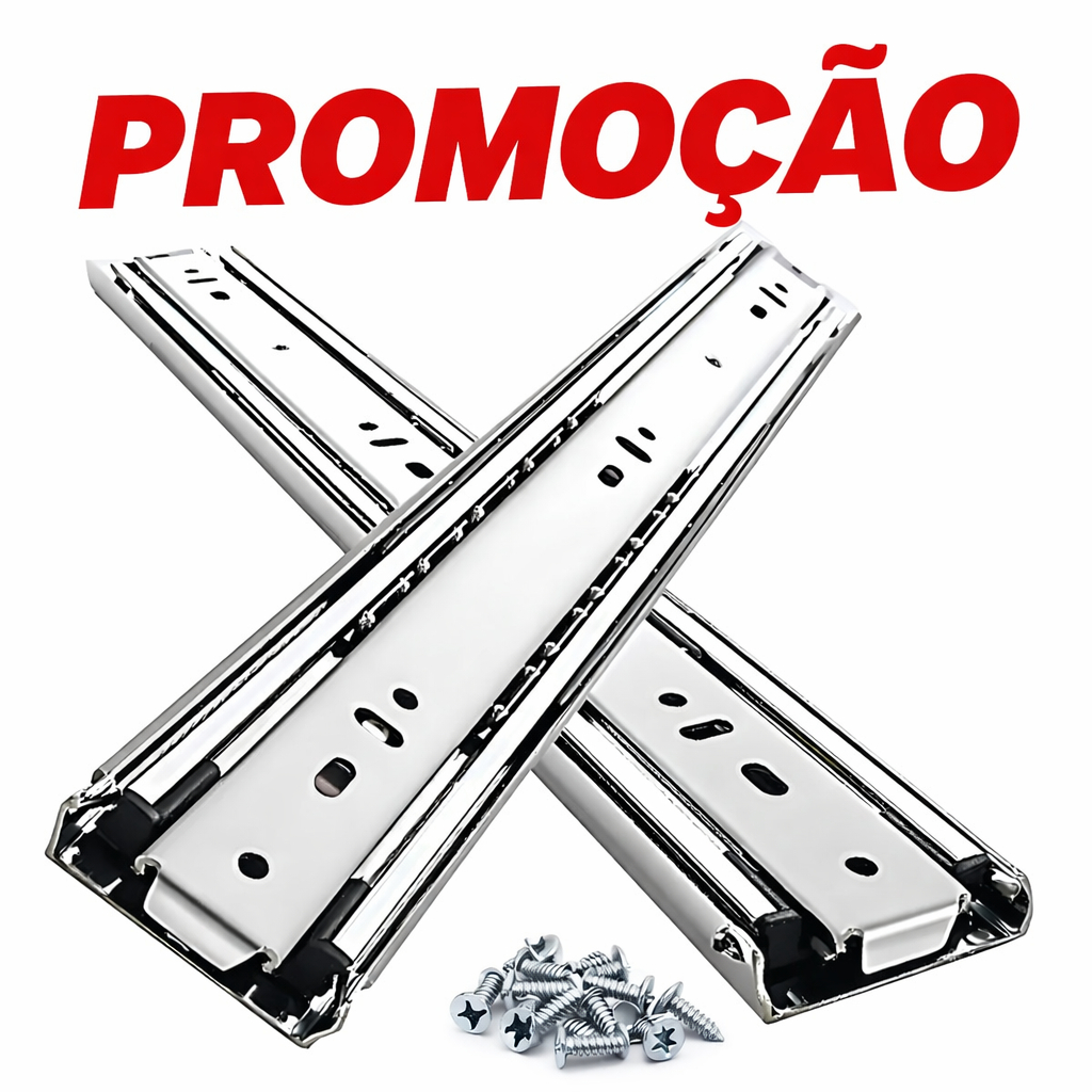 Kit 2 Corrediças de gaveta Trilho Telescópica Light com Parafusos | 25cm | 30cm | 35cm | 40cm | 45cm | 50cm