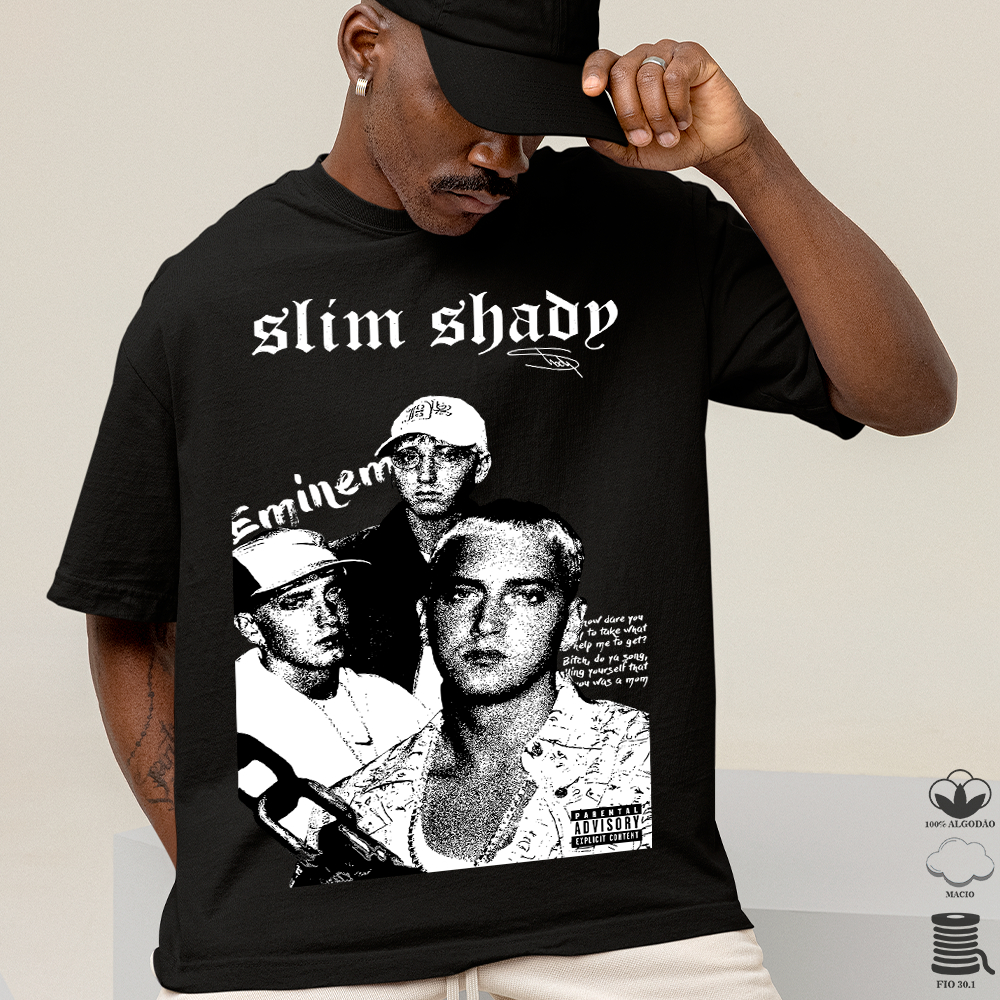 Camiseta Basica e Oversized Algodão Estampa Streetwear Rapper Americano Eminem Slim Shady Trap Drip