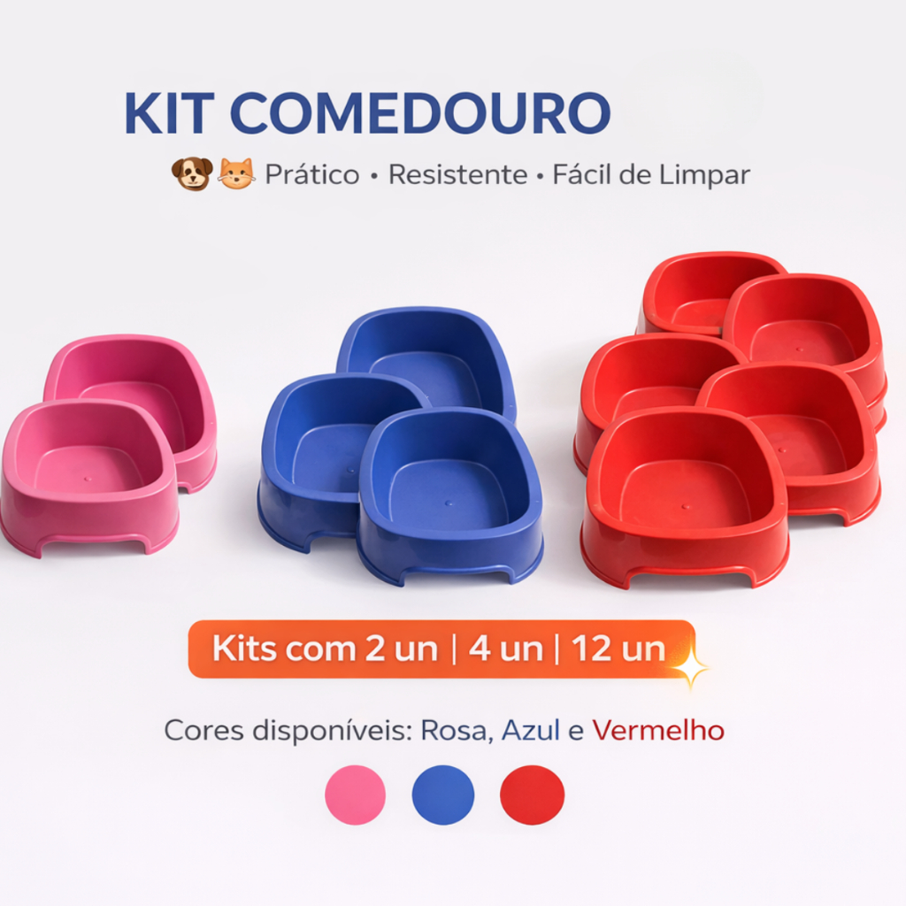 Kit Comedouro água/ração Pet 300ml - 150ML Mec Pet – 2, 4 ou 12 Unidades para Cães e Gatos