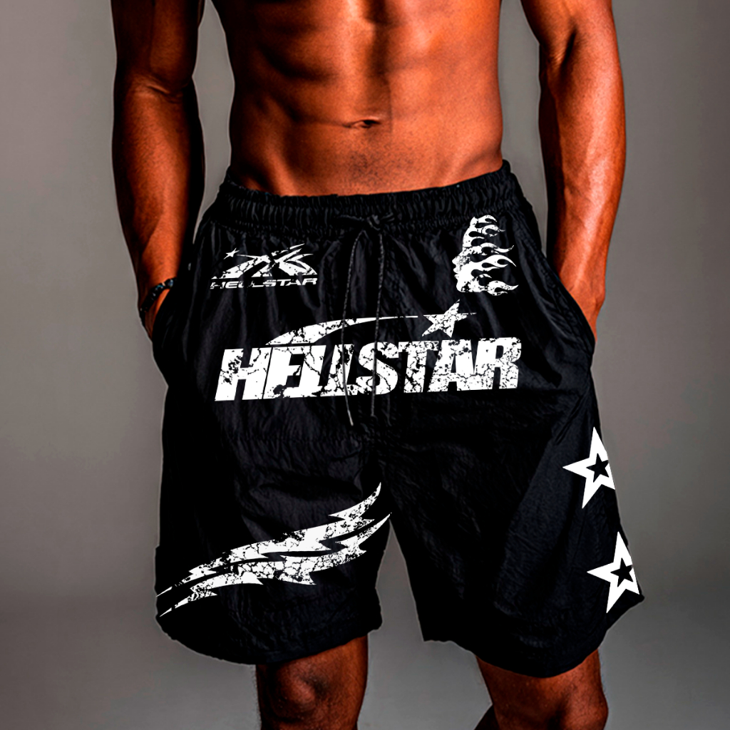 Short Bermuda Masculino Tactel Com Elastano Streetwear Hellstar Boy Drip Moda Casual Praia Academia