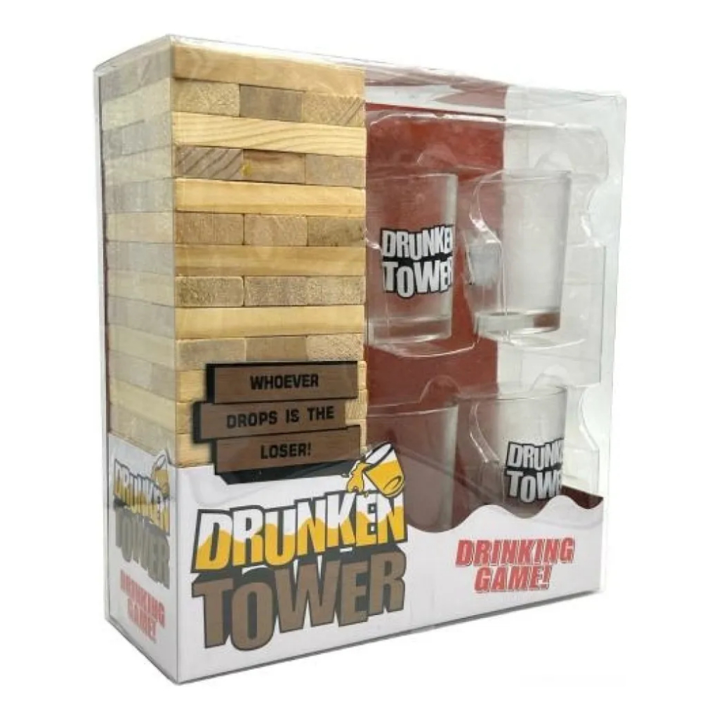 Diversão: Jogo Torre de Equilíbrio Torre e 4 copos drink shot