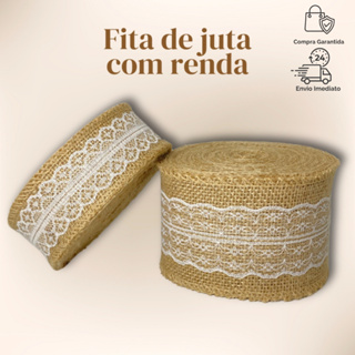 Fita De Juta Com Renda Natural * 8cm *  6cm * 4,5cm /9,5mts Para Artesanato Decoração em Oferta na Shopee
