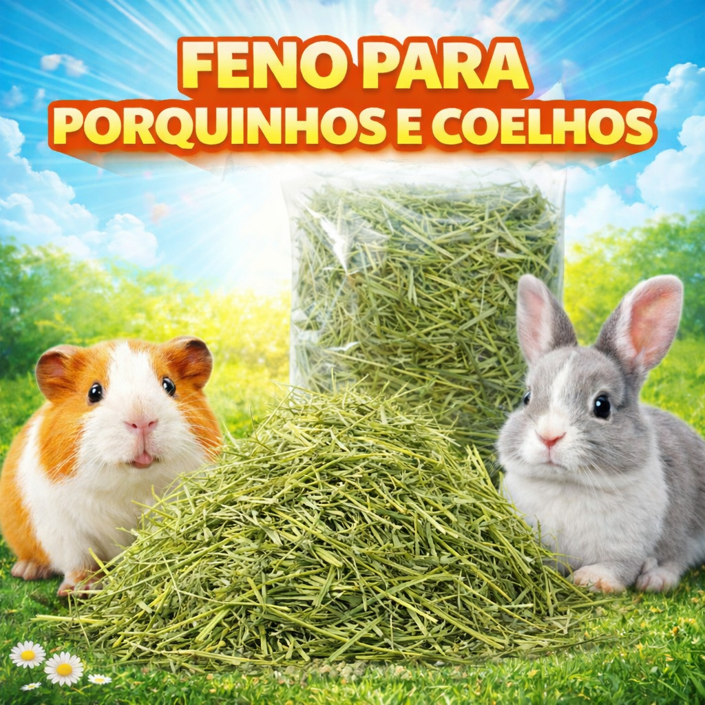 Feno Natural Premium para Porquinhos-da-Índia e Coelhos