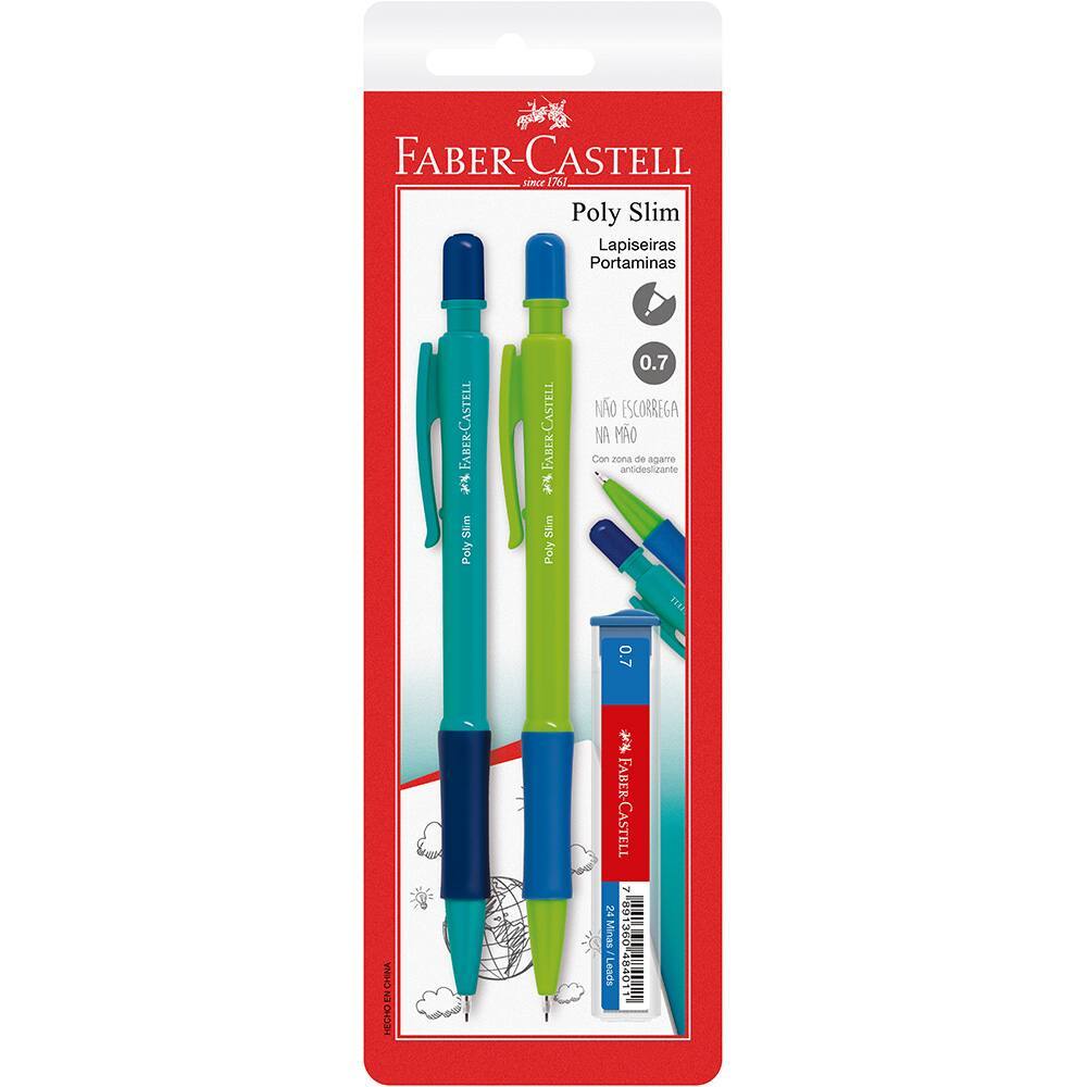 Lapiseira Poly, Slim 0.7mm mix, Azul e Verde + 1 Tubo de Grafite Faber-Castell