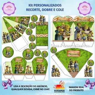 TEMA FAMÍLIA SHREK LEMBRANCINHAS  COM 90/180 ITENS COM OU SEM NOME em Oferta na Shopee
