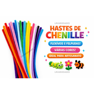 Haste de chenille colorida 30 cm 100 unidades Para artesanato Limpador de Cachimbo em Oferta na Shopee