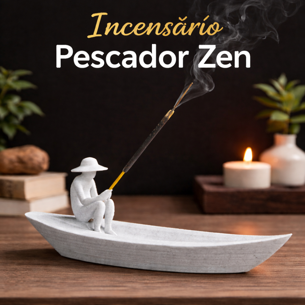 Imagem Incensário Pescador Zen Decorativo | Porta Incenso Artesanal com Barco | Decoração Relaxante e Espiritual