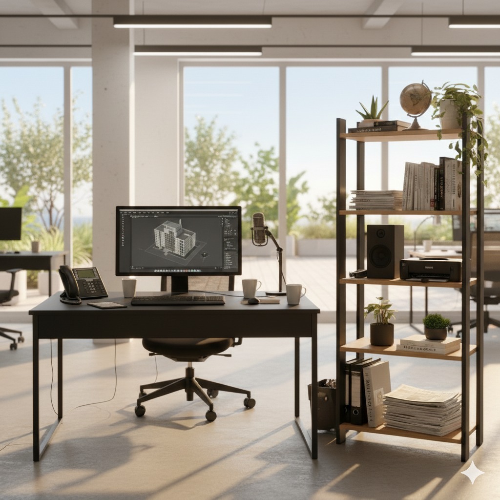 QUEIMA DE ESTOQUE - Conjunto Mesa para Computador + Estante 5 Prateleiras - Estilo Industrial