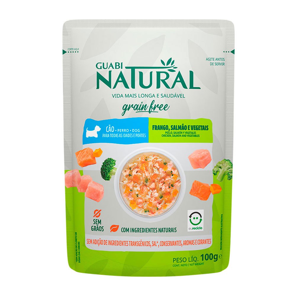 Ração Úmida Guabi Natural Grain Free Sachê Cães Adultos Frango, Salmão e Vegetais 100g em Oferta na Shopee