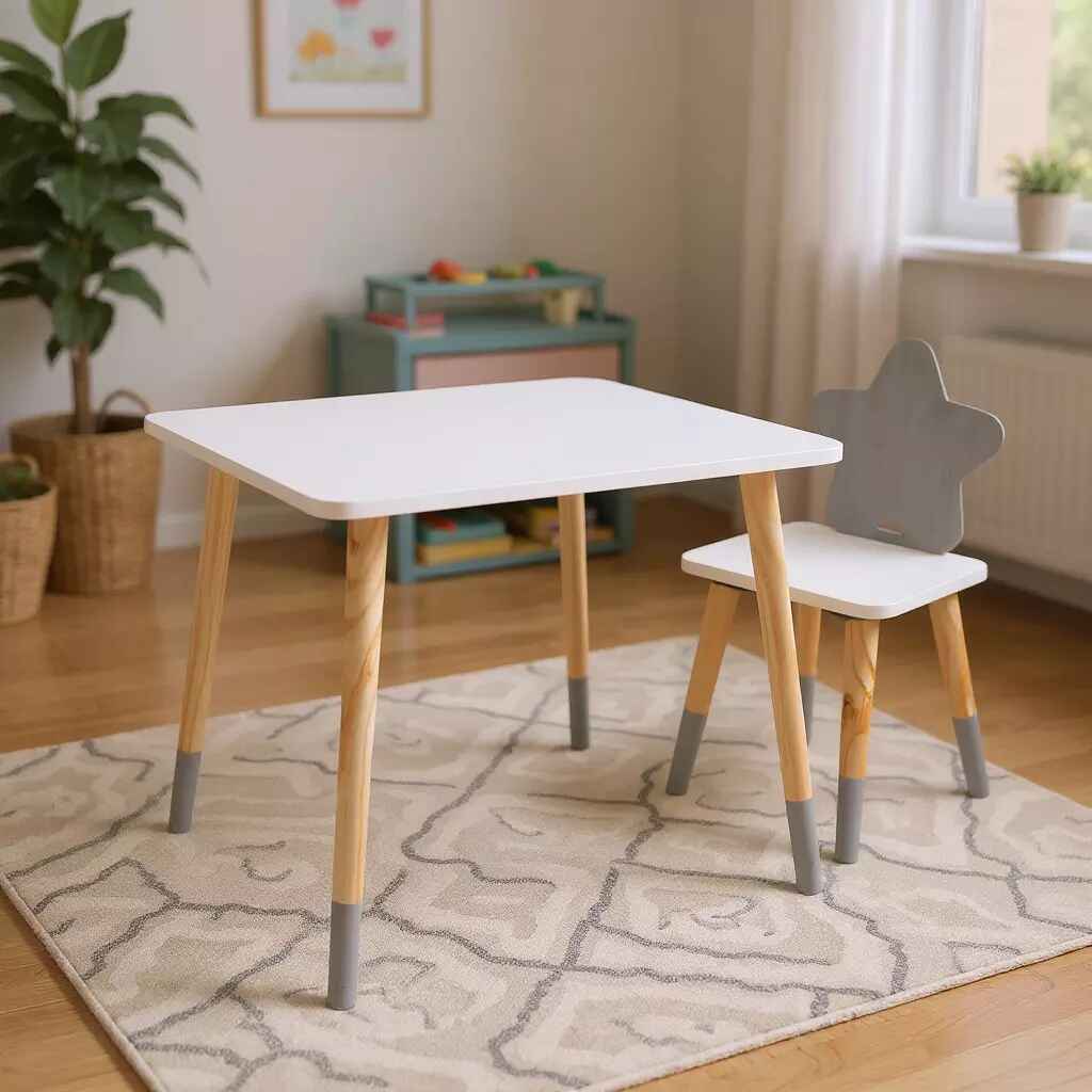 Mesa Cadeira Infantil Estrela Madeira Brinquedo Pedagógico Mobiliário Quarto Montessori Criança Kit Livro Educativo