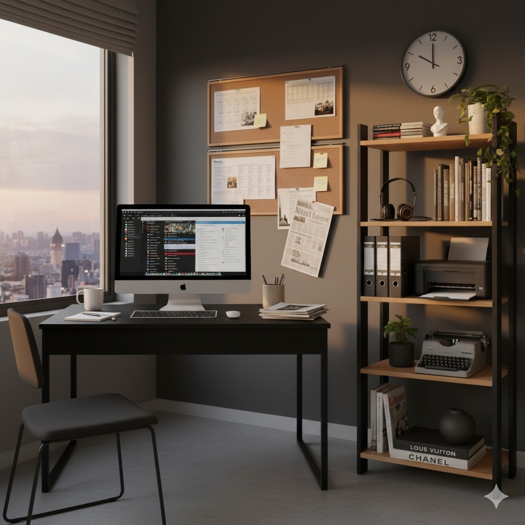 Conjunto Mesa de Computador Estilo Industrial + Estante Organizadora com 5 Prateleiras