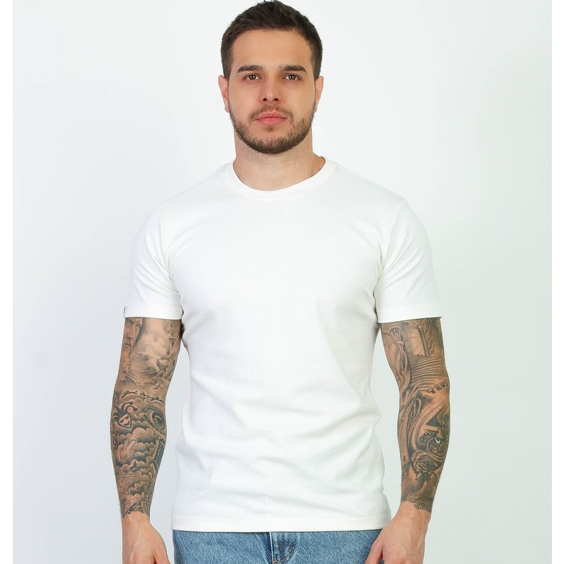Camiseta Slim Fit Branca Masculina Suedine Malha Egipcia Austin Club Peruvian Camiseta Lisa Premium