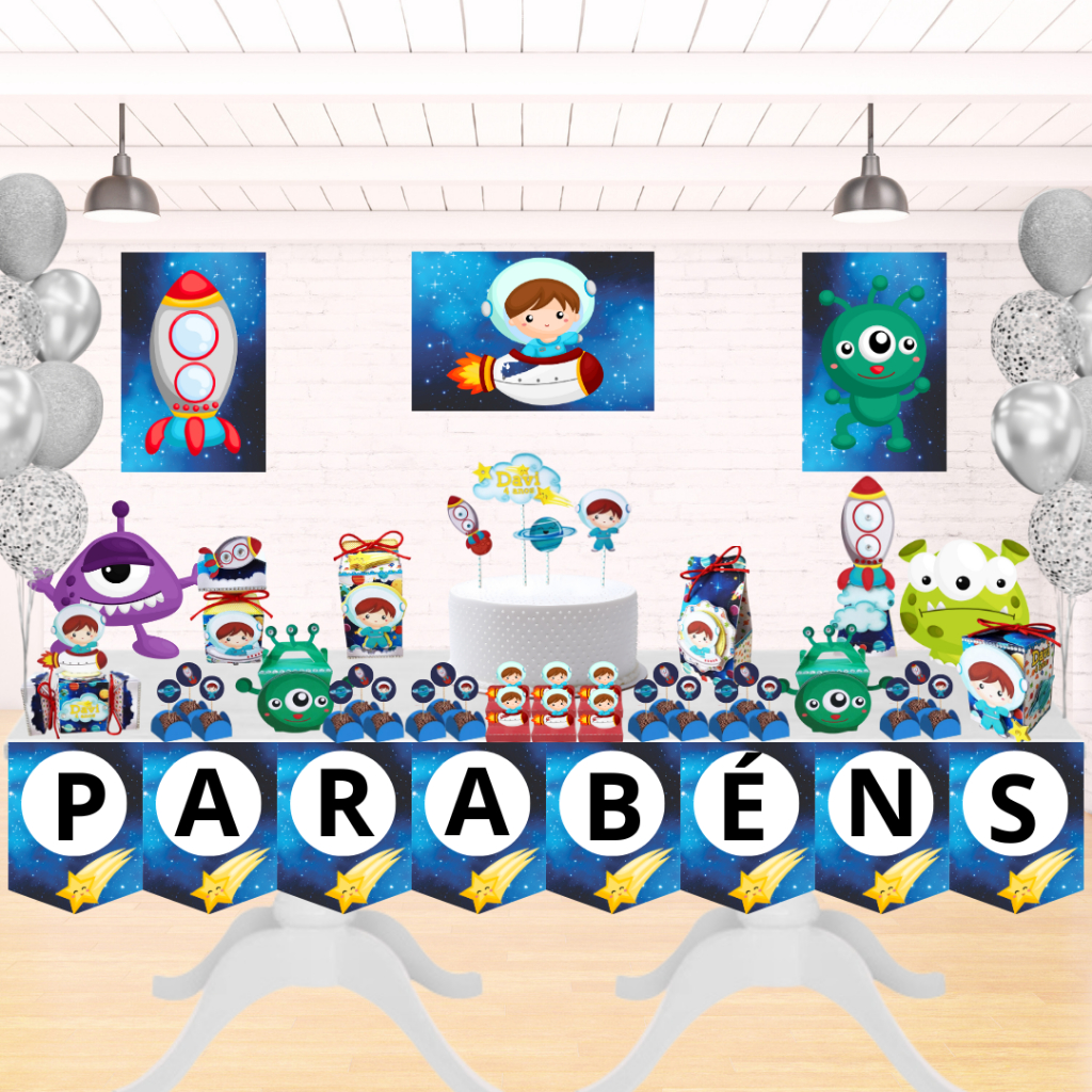 KIT FESTA ASTRONAUTA  PERSONALIZADO SÓ UM BOLINHO | MÊSVERSÁRIO ANIVERSÁRIO | 100 ITENS | LEMBRANCINHA
