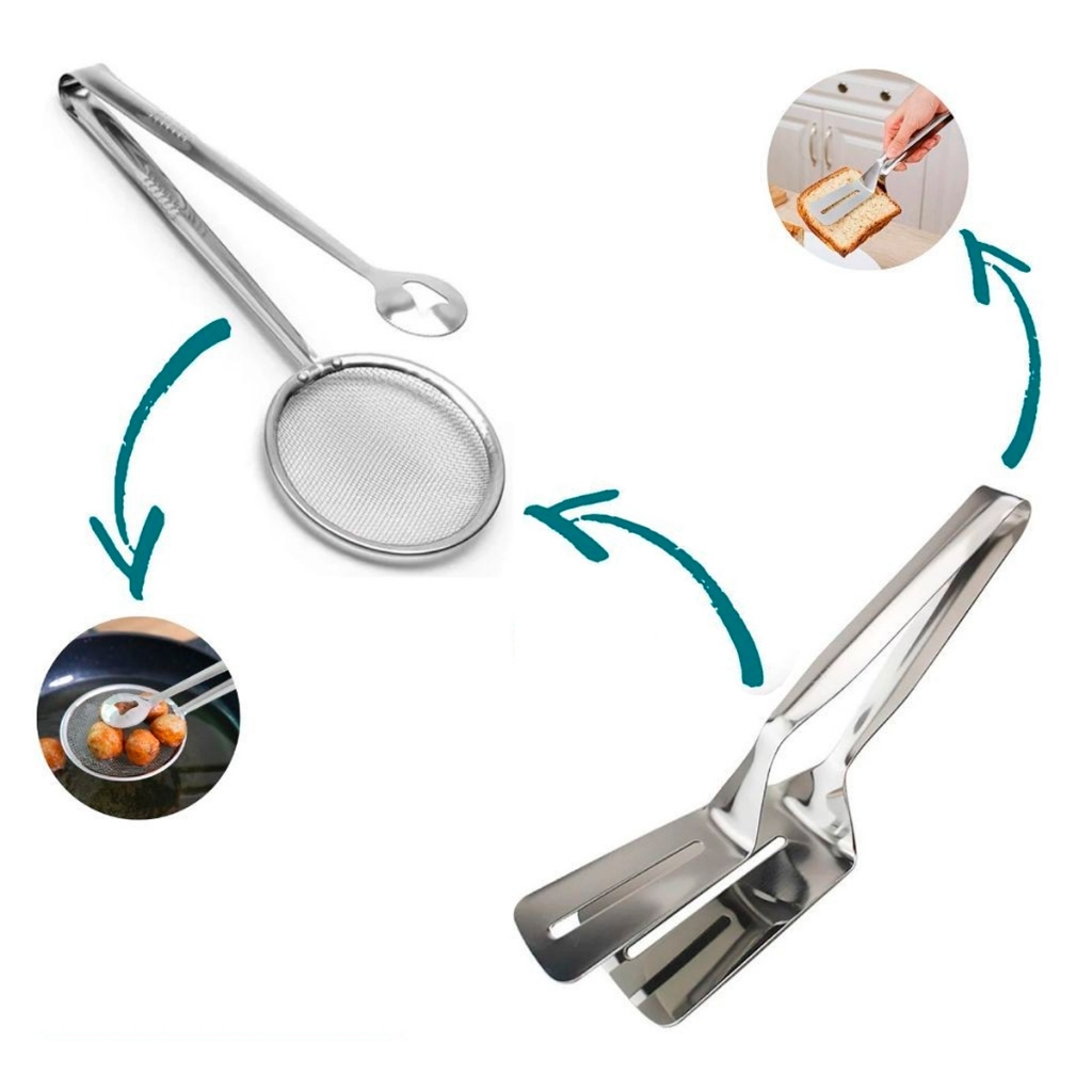 Espátula Dupla Pegador Inox ou Escumadeira Peneira Carne Ovo Pizza Fritura