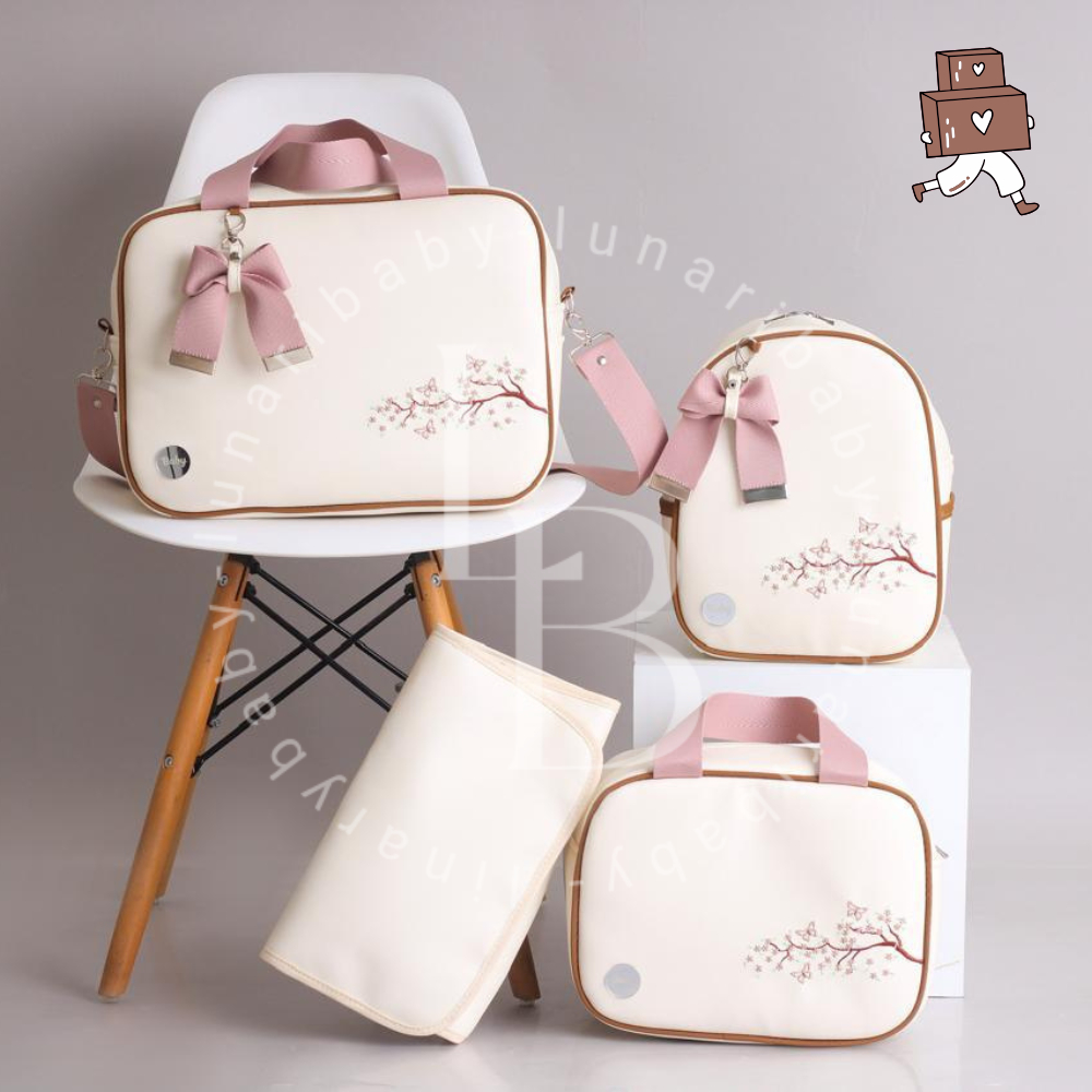 Bolsa Maternidade kit com 4 Peças impermeável Bordado Menina/Menino trocador