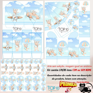 Kit de Lembrancinhas Personalizadas com 170/85 itens TEMA: URSINHO AVIADOR - Envio rápido em Oferta na Shopee
