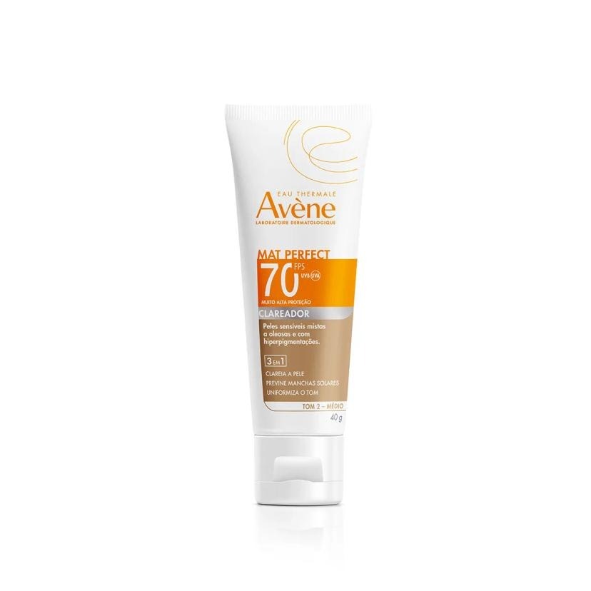 Protetor Solar Facial Avène Mat Perfect Fluido Clareador FPS70 Cor Média Com 40g