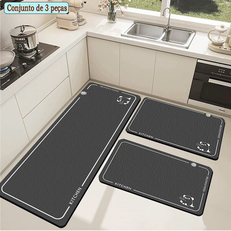Kit 3 peças Tapetes de Cozinha - Super Absorvente Secagem Rápida Fácil de Lavar e Antiderrapante