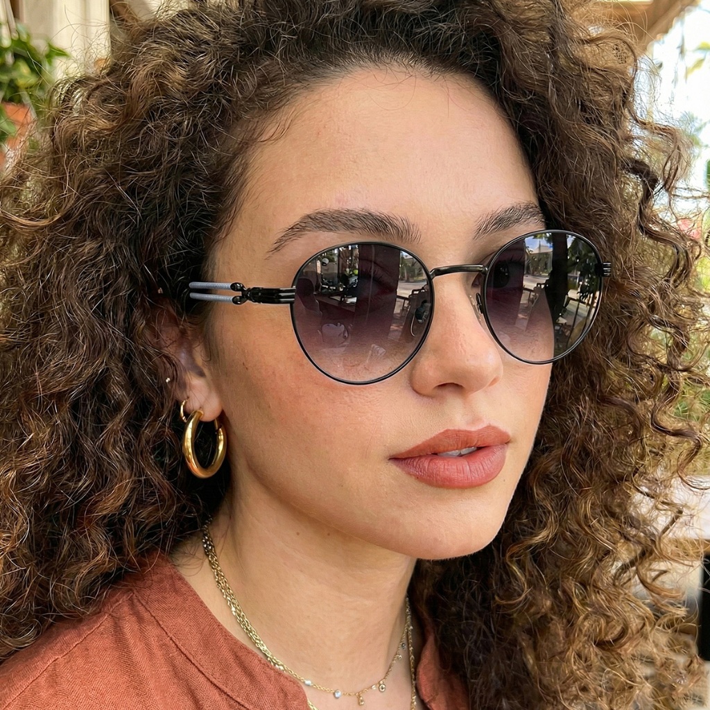 Óculos de Sol Feminino Oval Ilook Retrô Vintage Dourado com Lentes Escuras Proteção UV400