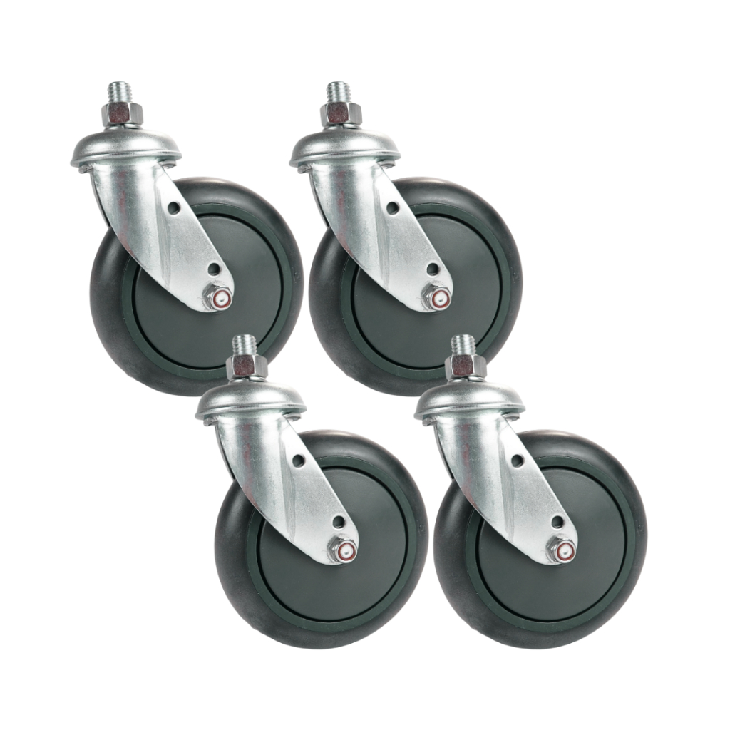 Kit 4 Rodizio 512 Roda 5 Polegadas Garfo Espiga Giratório Carrinho Supermercado PVC Rolamento Central Cinza Abaulada
