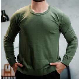 Camisa Masculina de Tricot Suéter Básico Manga Longa de Frio Liso Gola Redonda M G GG Outono/Inverno