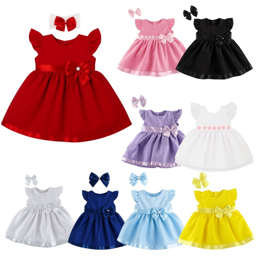 Vestido Para Bebê Luxo Princesa com Tiara e Laço em Cetim 100% Poliéster | Várias Cores