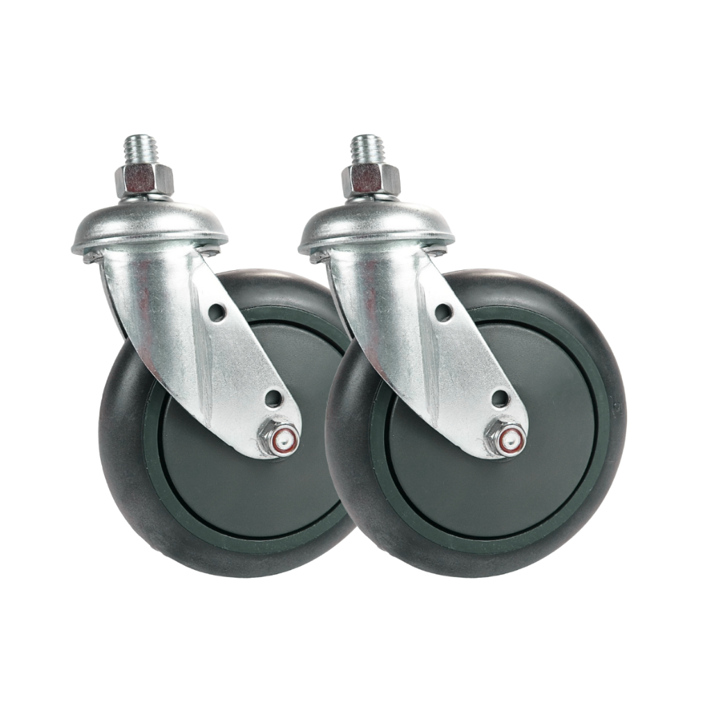 Kit 2 Rodizio 512 Roda 5 Polegadas Garfo Espiga Giratório Carrinho Supermercado PVC Rolamento Central Cinza Abaulada