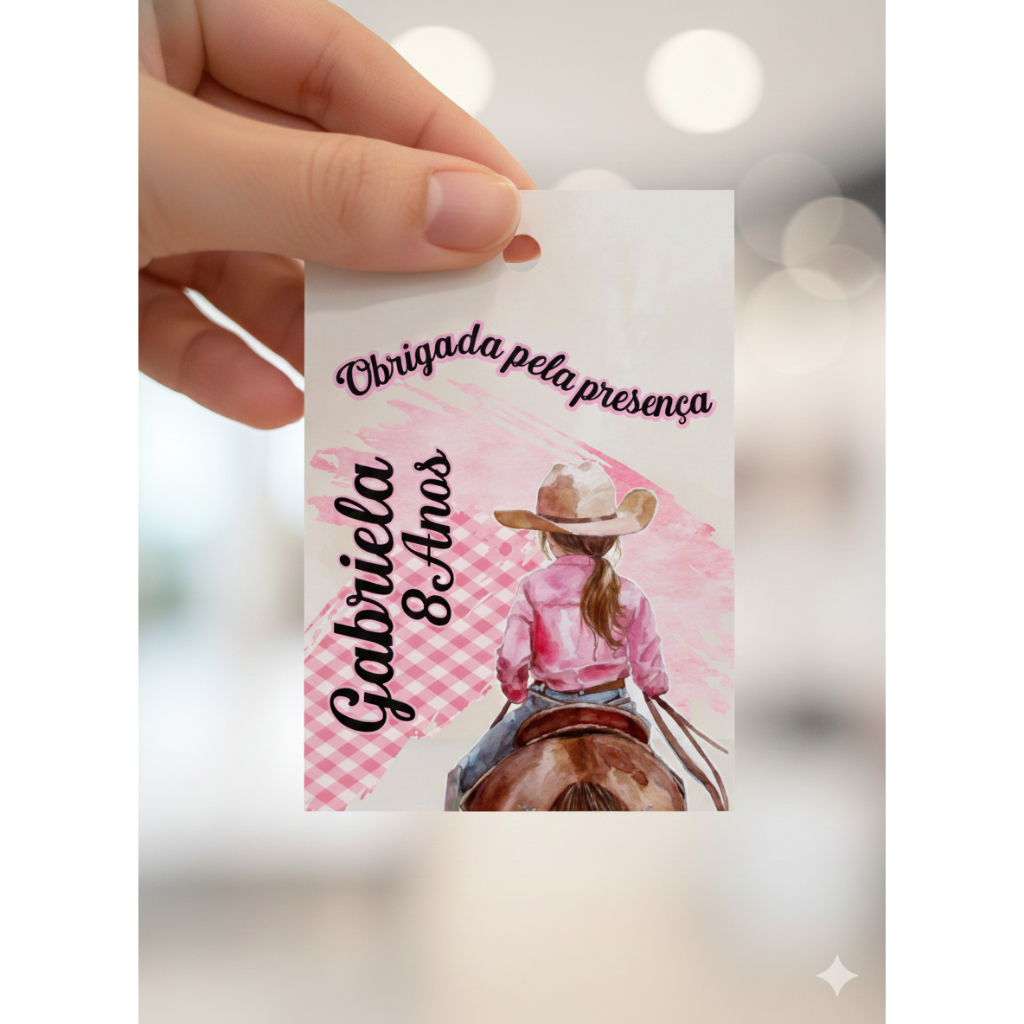 Tag de agradecimento Boiadeira/menina no cavalo/lembrancinha de aniversario/personalizados de festa