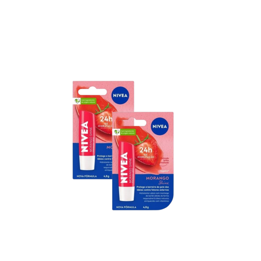 Kit Hidratante Labial NIVEA Morango Shine 4,8g - 2 Unidades