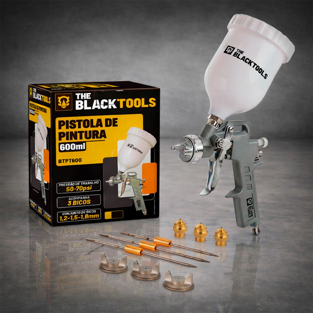 Pistola Pintura Gravidade 600ml 3 Bicos 1.2 1.5 1.8 Profissional The Black Tools em Oferta na Shopee