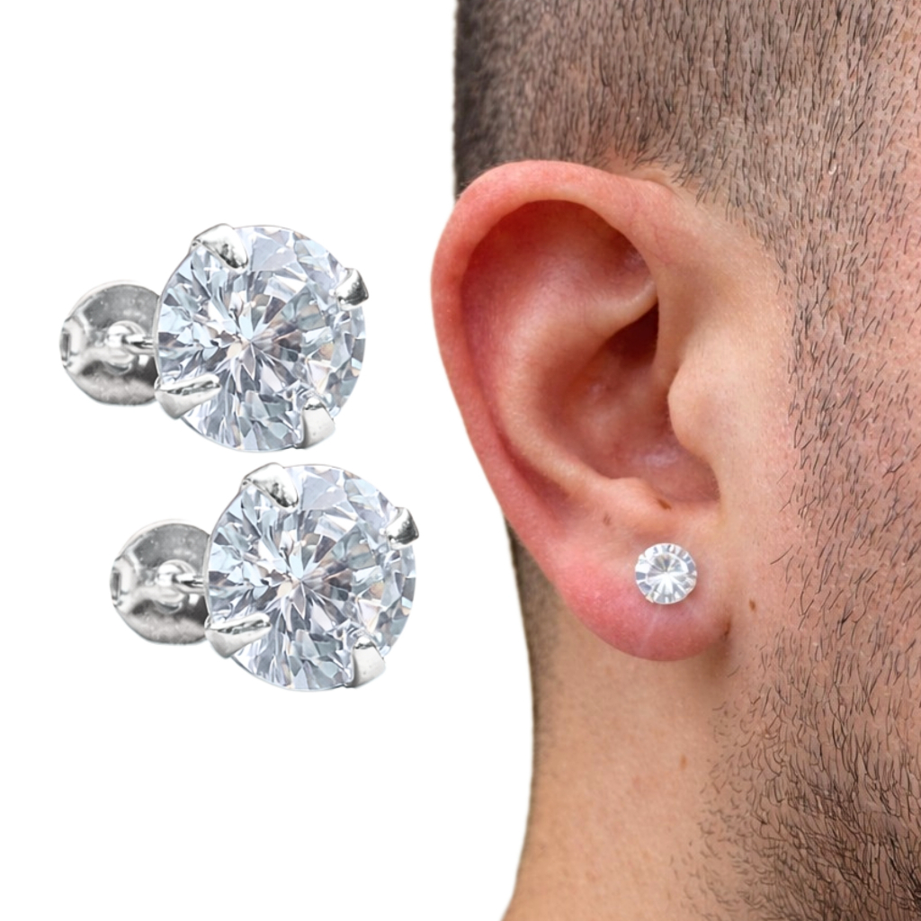 Brinco Prata 925 Legítima Zircônia Brilhante Unissex Redondo Ponto de Luz Feminino Masculino em Oferta na Shopee