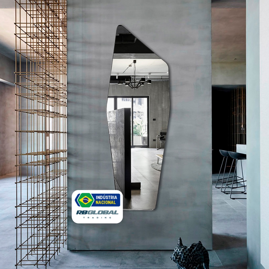 Espelho Decorativo Orgânico Moai 150x50 Moldura Couro Ecólogico Perfeito para Banheiro Sala Quarto