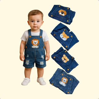 Jardineira Macacao Short Jeans Bebe Menino Moda Infantil Desenho Estampa Destroyed Macaquinho em Oferta na Shopee