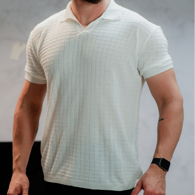 Camiseta Gola Polo Tricot Texturizada Masculina Clássica Moderna Tendência Old Money Verão 3 Modelos