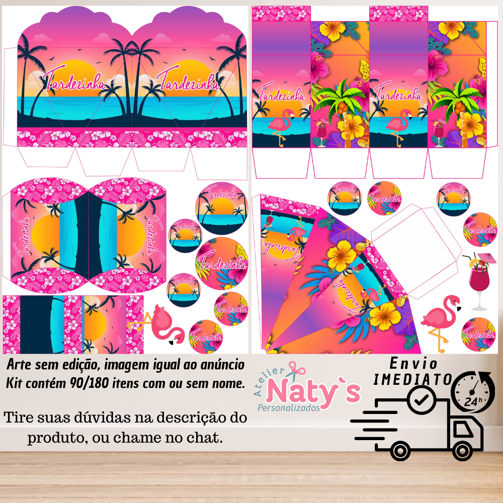 KIT COM 90/180 ITENS TEMA: TARDEZINHA ROSA LEMBRANCINHAS COM/SEM NOME-Envio 24H em Oferta na Shopee
