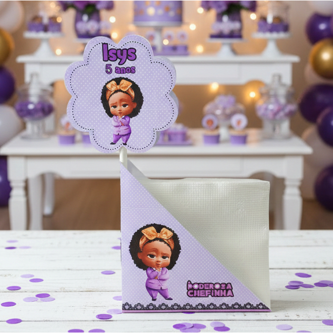 Centro de Mesa Porta Guardanapo Poderosa Chefinha Lilás Personalizado Enfeite Festa Aniversário Chá Infantil