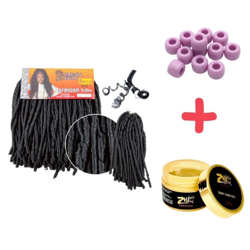 Kit Cabelo Cacheado Nina African Softex Pacotão 360 gramas Crochet Braid + Gel Zhang Hair  E Miçangas