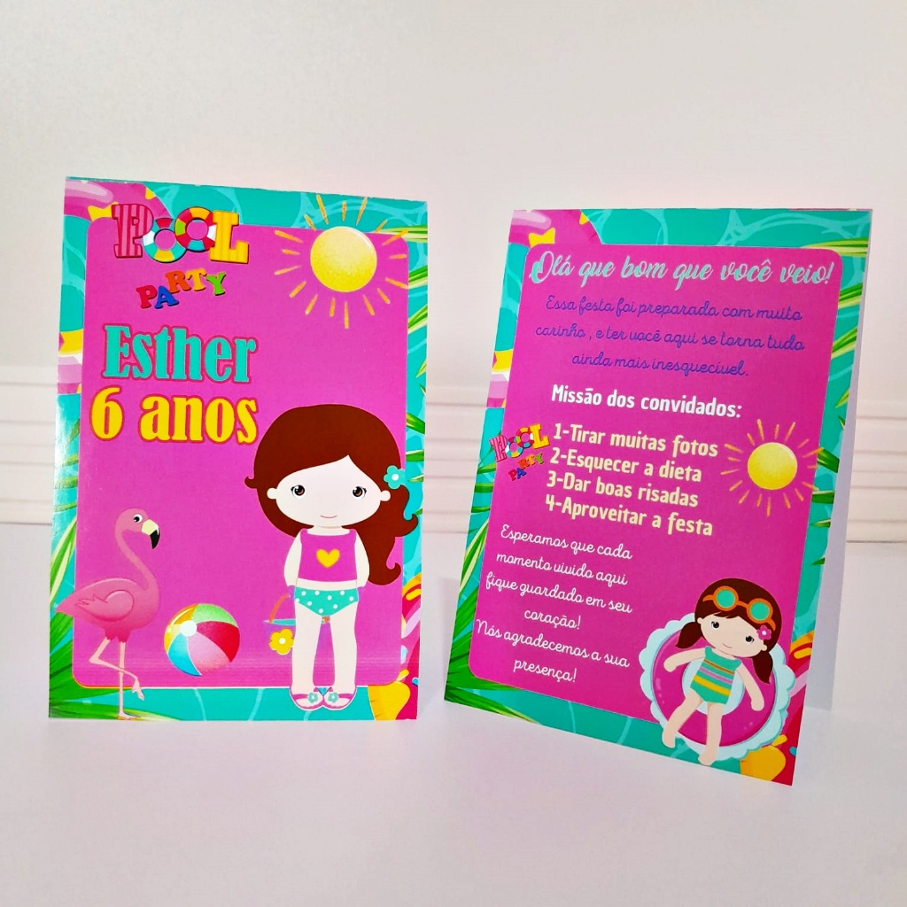 10 a 40 plaquinha de mesa POOL PARTY personalizadas , centro de mesa lembrancinha de festa infantil