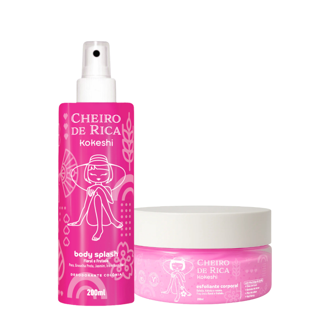 Kit Body Splash e Esfoliante Corporal Cheiro de Rica Kokeshi em Oferta na Shopee