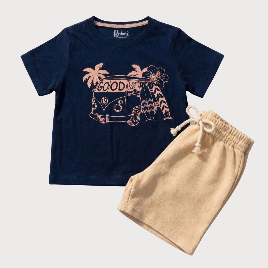 Conjunto Infantil Menino Verão Kombi Surf Camiseta + Bermuda Masculino Verão