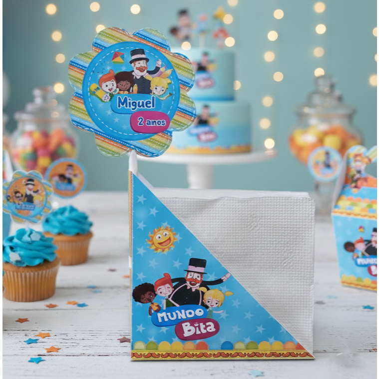 Centro de Mesa Porta Guardanapo Mundo Bita Azul Personalizado Enfeite Festa Aniversário Chá Infantil em Oferta na Shopee