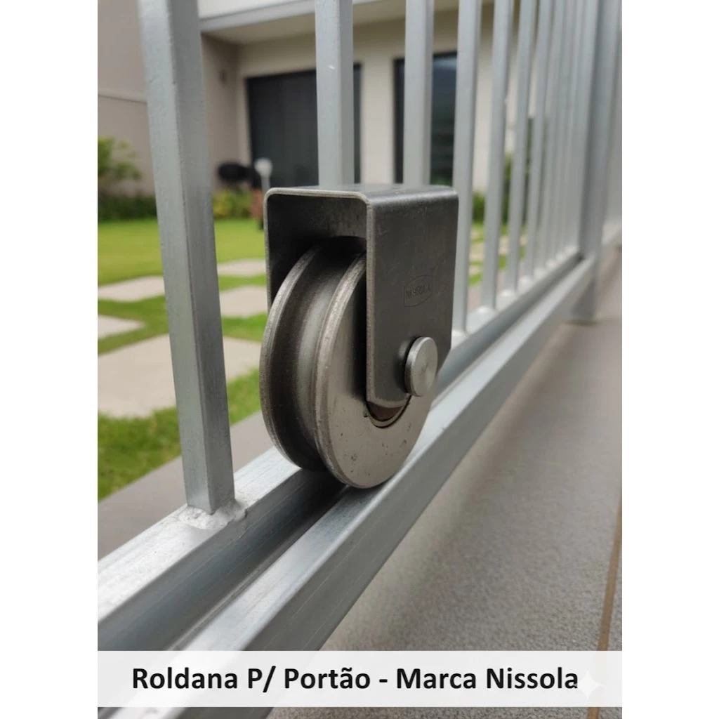 ROLDANA P/ PORTÃO DE CORRER CAVA V 27 MM 75MM 2 ROLAMENTOS FERRO 5/8 C/SUPORTE ECONÔMICA NISSOLA