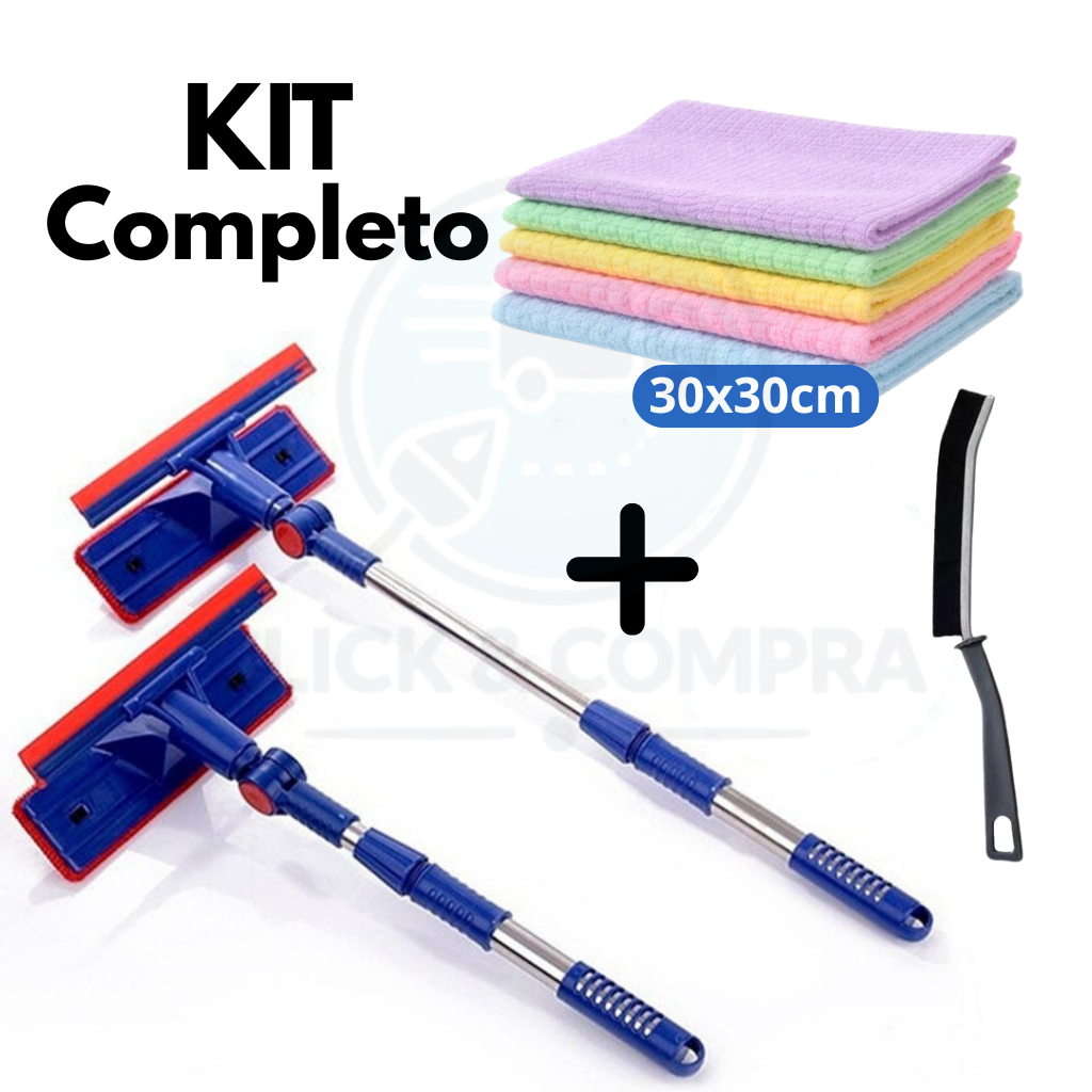 KIT Rodo Limpa Vidro e Janela Extensível 2 em 1 + 1 Escova De Limpeza + 5 Pano De Limpeza Microfibra em Oferta na Shopee